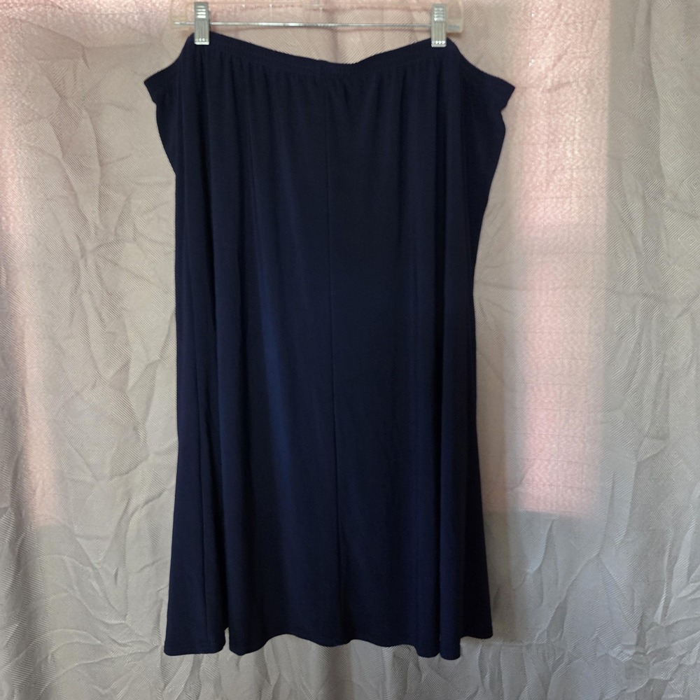 Salon Studio Skirt Womens Plus 3X Blue Solid A-Line Midi Jersey Pull On Casual